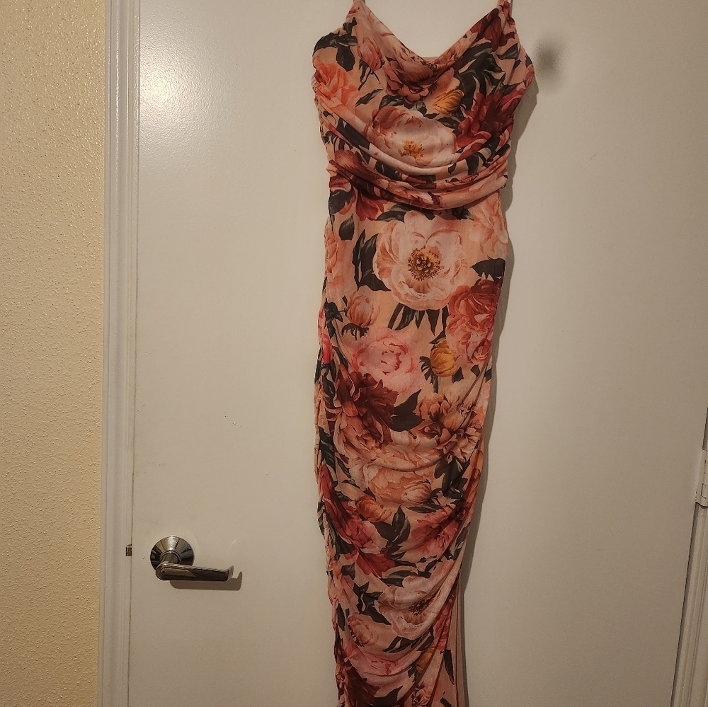 Express Floral Maxi Dress in Peach, Pink, Brown